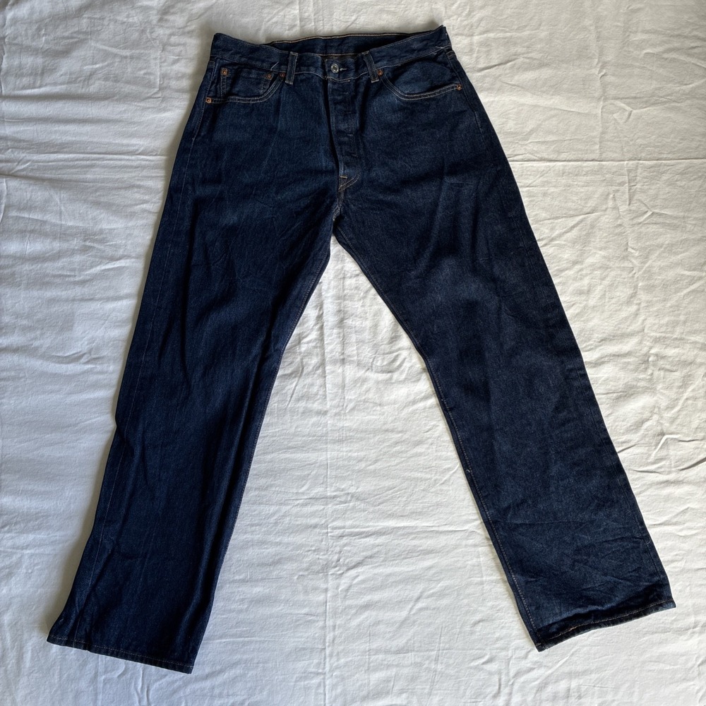 Levis 501 Jeans Mens 36x30* Blue Rigid Dark Wash Straight STF Denim Button Fly
